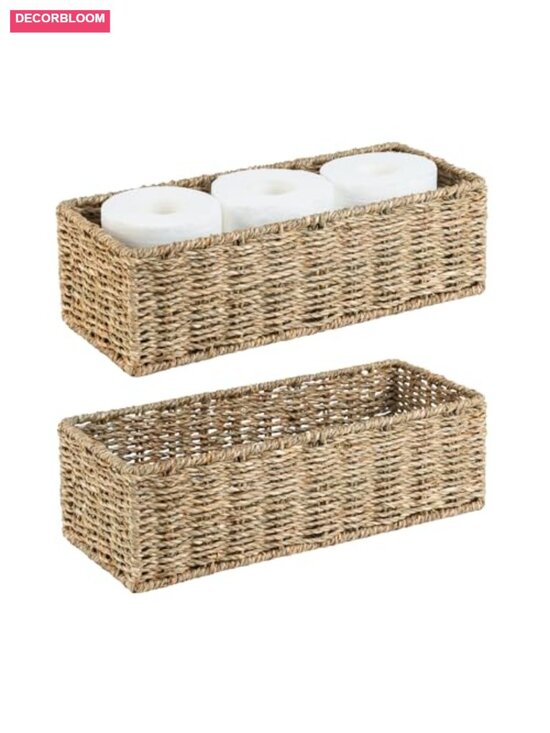 Other - Small Wicker Baskets 2 Pack, Hand Woven Seagrass Toilet Basket Tank Topper